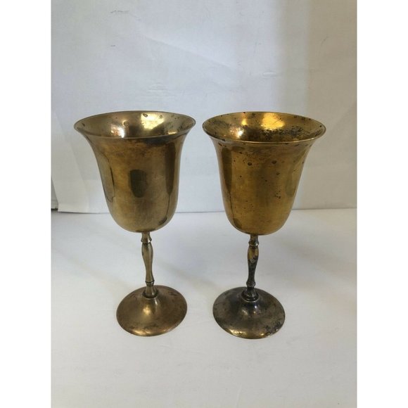 Brass Goblets Decorative Wine Cups Chalice Stem Glasses Set Of 2 Weddings - Picture 8 of 9